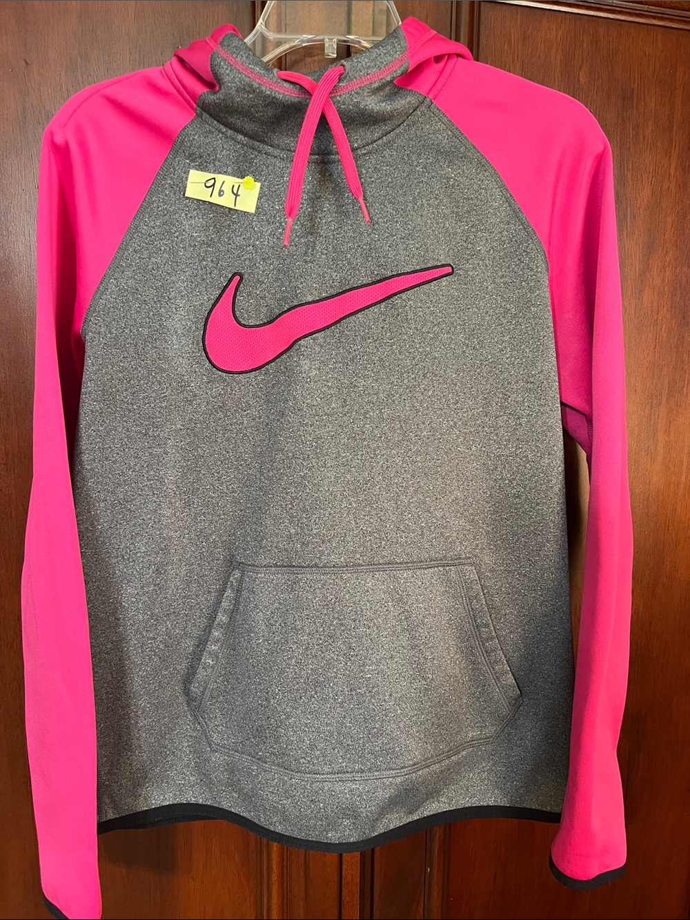 Nike Gray & Hot Pink Raglan Pullover Hoodie Size Medium
